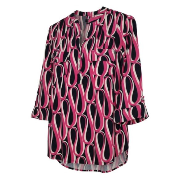Cocomo Women's Plus Size 1X Pink Multi Color Pintuck 3/4 Sleeve Blouse Top - Picture 2 of 9